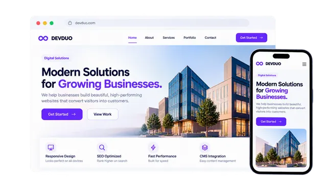 Modern business website on desktop and mobile