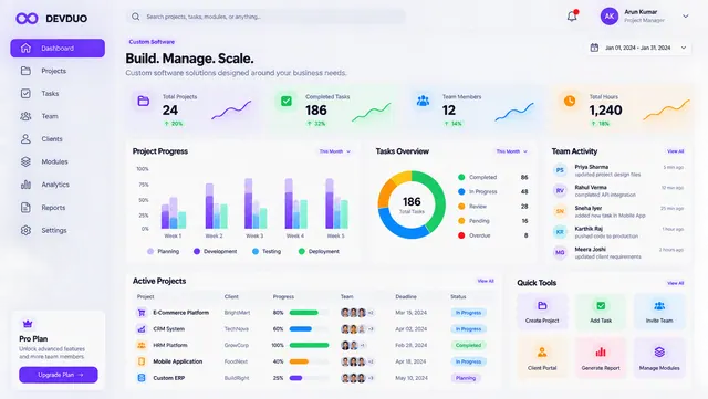 DEVDUO custom software project dashboard